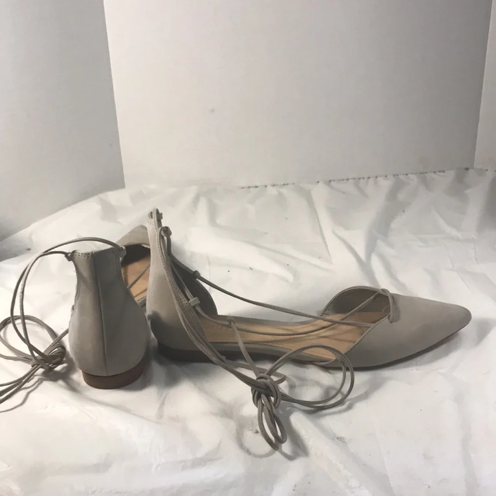 Schulz Women's Neida Light Gray Suede Lace-Up the Ankle Pointed Toe Ballet Flats